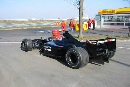 Justin Wilson has his first taste of the Minardi PS03 at Fiorano