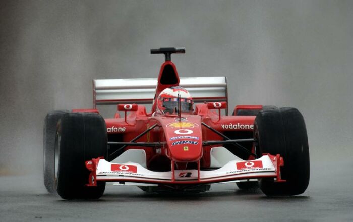 Rubens Barrichello, seen here during Friday's wet free practice, took pole at his home Grand Prix today