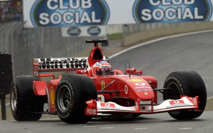 Rubens Barrichello, seen here during Friday's wet free practice, took pole at his home Grand Prix today