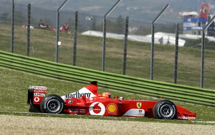 Michael Schumacher on his way to pole position at Imola