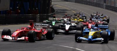 Michael Schumacher powers away at the start