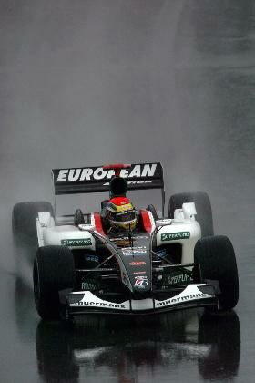 Justin Wilson during the rain-soaked first practice session in Canada on friday