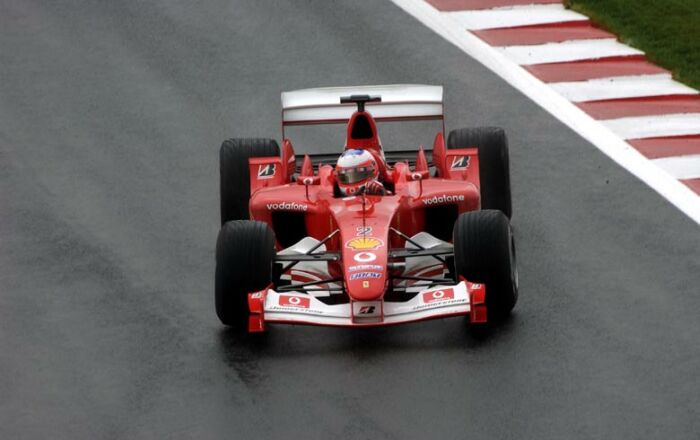 Rubens Barrichello, seen here in first qualifying, spun on the first lap, but recovered to come home seventh