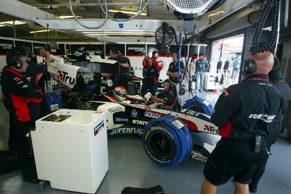 Justin Wilson in his Minardi-Cosworth during qualifying for the 2003 British Grand Prix at Silverstone