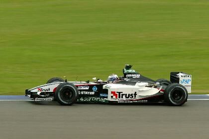 Jos Verstappen in his Minardi-Cosworth during qualifying for the 2003 British Grand Prix at Silverstone