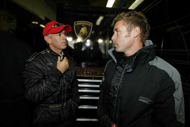 Lamborghini driver's Rinaldo Capello and Tom Kristensen in the garage at Monza