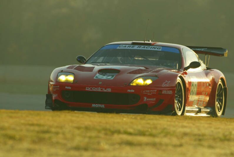 The no80 Care Racing Ferrari 550 Maranello on its way to second in GTS at the Petit Le Mans earlier this month