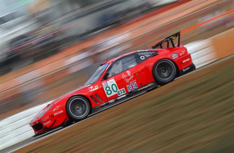 The no80 Care Racing Ferrari 550 Maranello on its way to second in GTS at the Petit Le Mans earlier this month