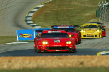 The Care Racing owned Ferrari 550 Maranellos on their way to a 1-2 finish in the GTS class at the Petit Le Mans at Road Atlanta earlier this month