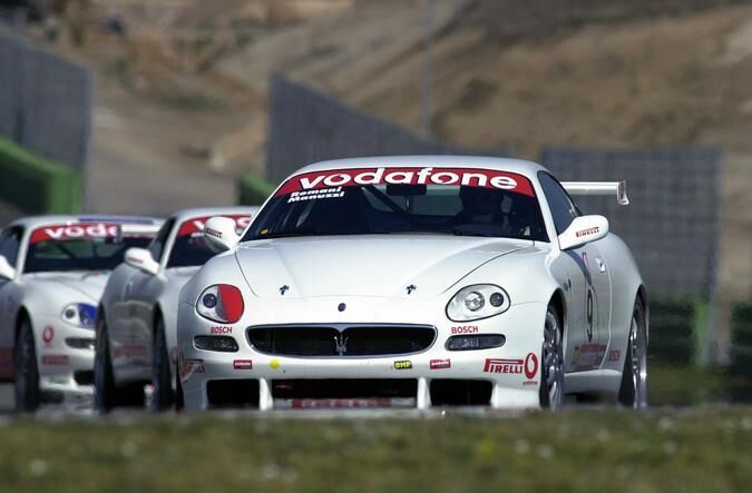 the competitors in the 2003 Vodafone Maserati Trofeo test the Trofeo GT at Vallelunga last month