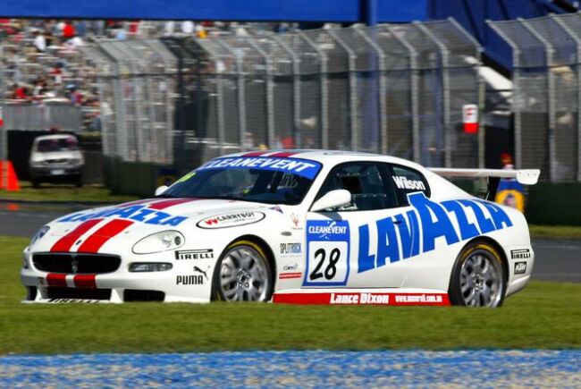 Rod Wilson in the Trident Racing Maserati Coupe GT on his way to class victory in the Nations Cup race at Adelaide