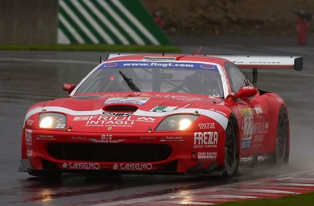 the no 22 BMS Scuderia Italia Ferrari 550 during the rain hit qualifying session in Magny-Cours