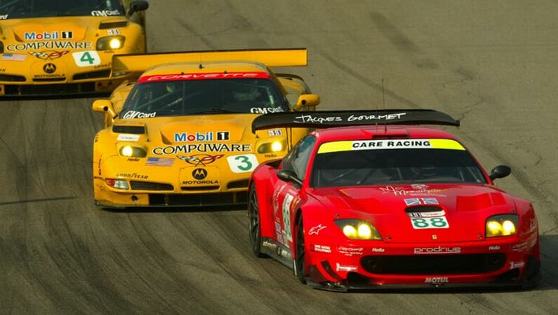 action from the first hour as the no88 Peter Kox/Tomas Enge Prodrive Ferrari 550 Maranello holds off the two factory Chevrolet Corvettes