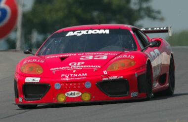 The Scuderia Ferrari of Washington 360 Modena of Cort Wagner and Brent Martini on its way to winning the GT class in the Bully Hills Vineyards 250 at Watkins Glen