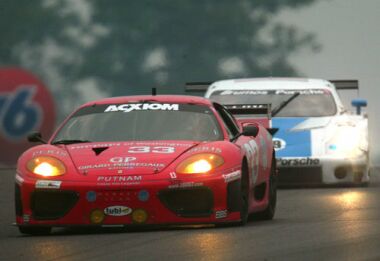 The Scuderia Ferrari of Washington 360 Modena of Cort Wagner and Brent Martini on its way to winning the GT class in the Bully Hills Vineyards 250 at Watkins Glen