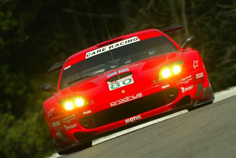 the Jan Magnussen/David Brabham Ferrari 550 Maranello at Mosport during qualifying on its way to third position in GTS