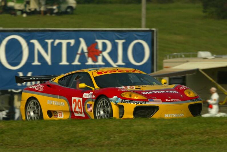 the Goss/kuteman/Salazar JMB Racing Ferrari 360 Modena lines up at the back of the grid for tomorrows Grand Prix of Mosport