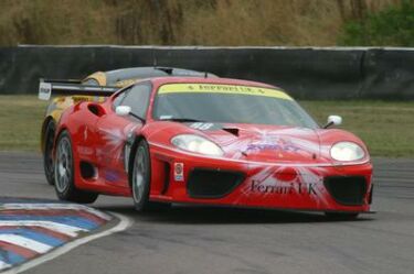 Tim Mullen and Andrew Kirkaldy on their way to second place overall at Thruxton in the Veloqx Motorsports Ferrari 360 Modena