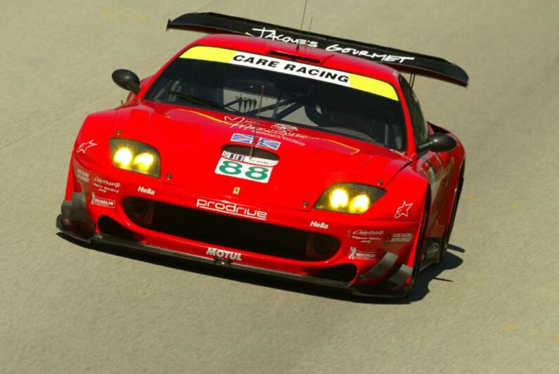 The 88 Prodrive Ferrari 550 Maranello of Peter Kox and Tomas Enge on its way to a podium finish at Elkhart Lake in the Road America 500