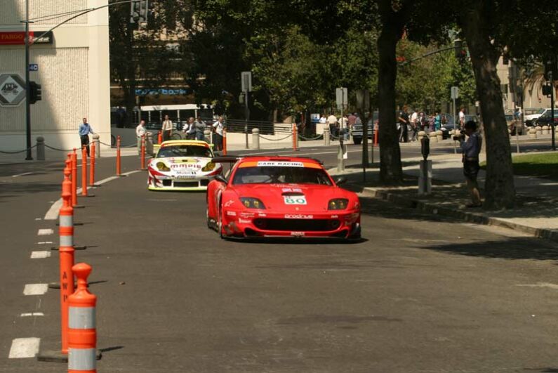 The Care Prodrive Ferrari team taking part in pre-race activities in San Jose