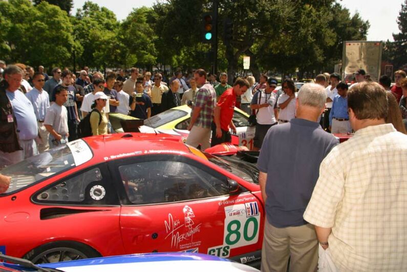 The Care Prodrive Ferrari team taking part in pre-race activities in San Jose