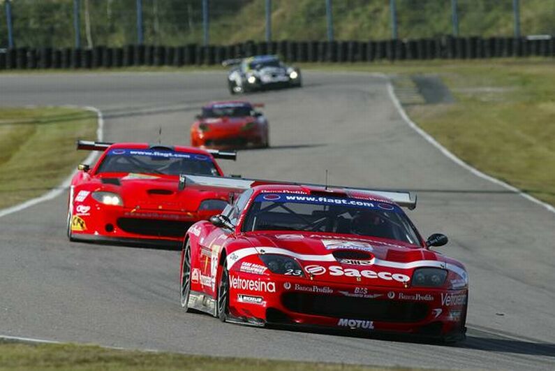 The 23 BMS Scuderia Italia Ferrari 550 Maranello on its way to third on the grid during qualifying for round 7 of the FIA GT Championship