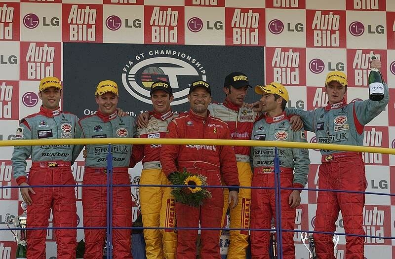 Team Maranello Concessionaires driver's on the podium at Oschersleben