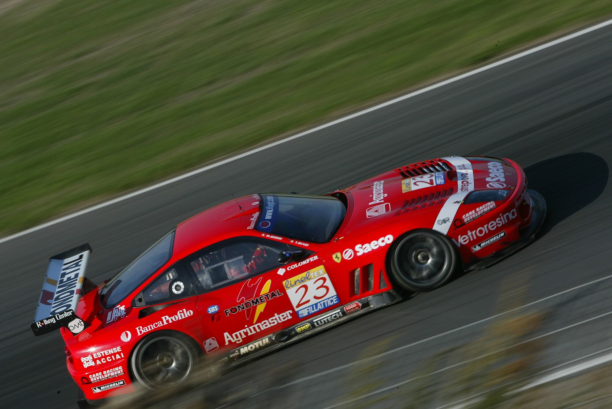 Matteo Bobbi and Thomas Biagi on their way to victory at Oschersleben on Sunday in their BMS Scuderia Italia Ferrari 550 Maranello