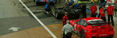 The Prodrive Ferrari pit at Miami