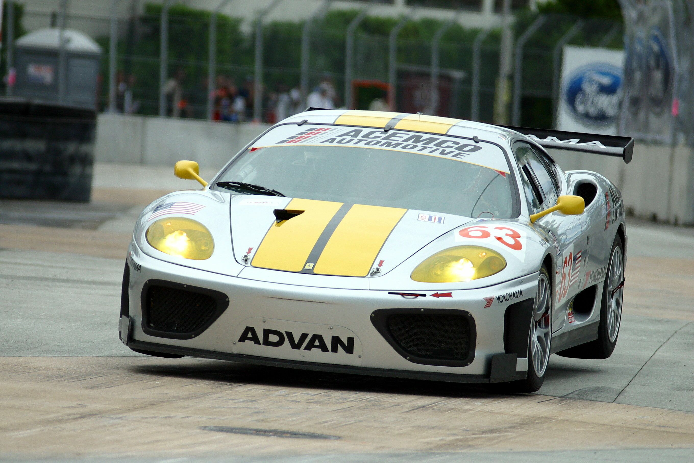 The ACEMCO Motorsports Ferrari 360 Modena going over the bumps of Miami's temporary street circuit on Saturday, on its way to eighth place in GT. Photo Juha Lievonen