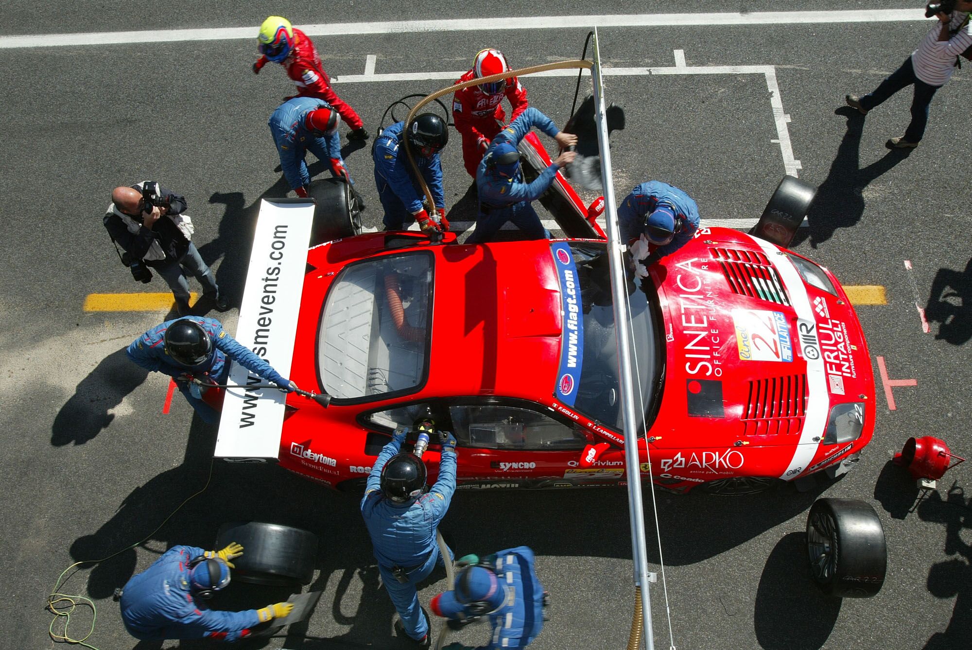 The no22 BMS Scuderia Ferrari 550 in the pits at Estoril