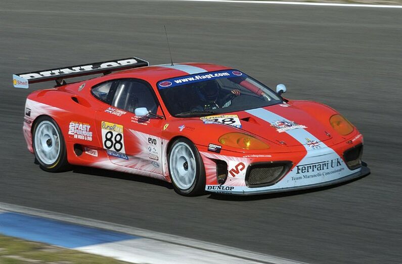 The 88 Team Maranello Concesionaires Ferrari 360 Modena on its way to second place in N-GT at Estoril