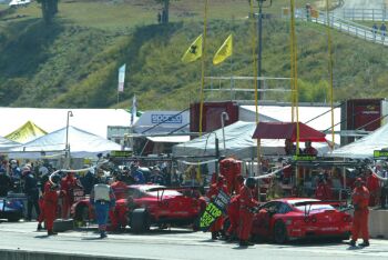 The Prodrive Ferrari pit at Road Atlanta