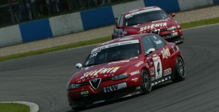 Chamiponship leader Gabriele Tarquini leads Autodelta team mate Nicola Larini last time out at Donington Park