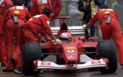 Michael Schumacher lined his Ferrari F2002 up on the second row of the grid, behind pole winner Juan Pablo Montoya, and team mate Rubens Barrichello