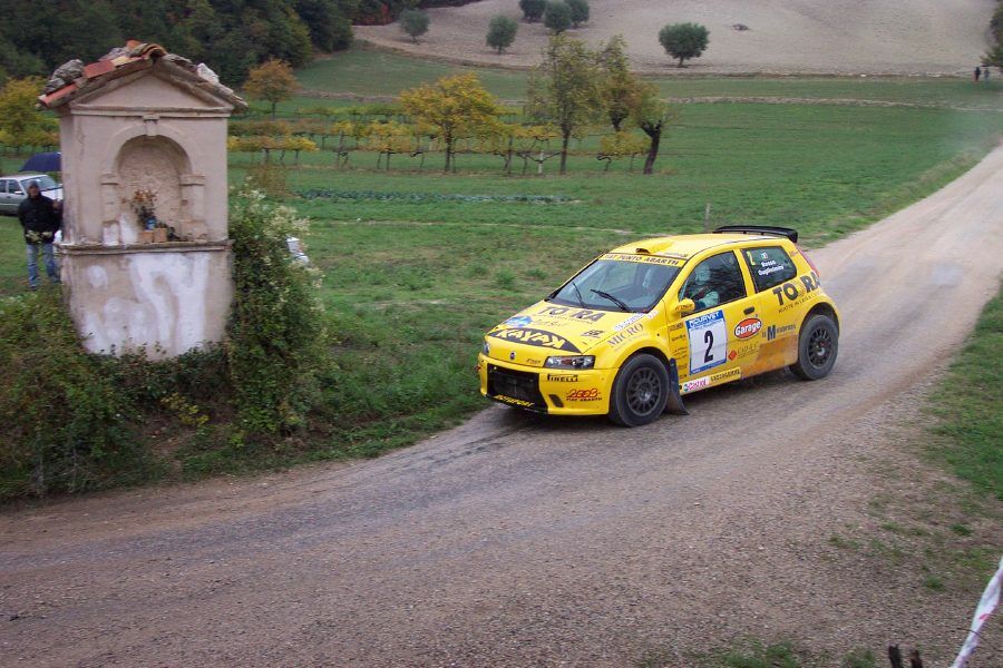 Giandomenico Basso in his Fiat Punto Abarth Rally on the 2003 Rally Adriatico. Photo: Marco Tenuti