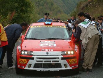 Mirco Baldacci at a time control on the Rallye San Remo. Photo: Photocris.