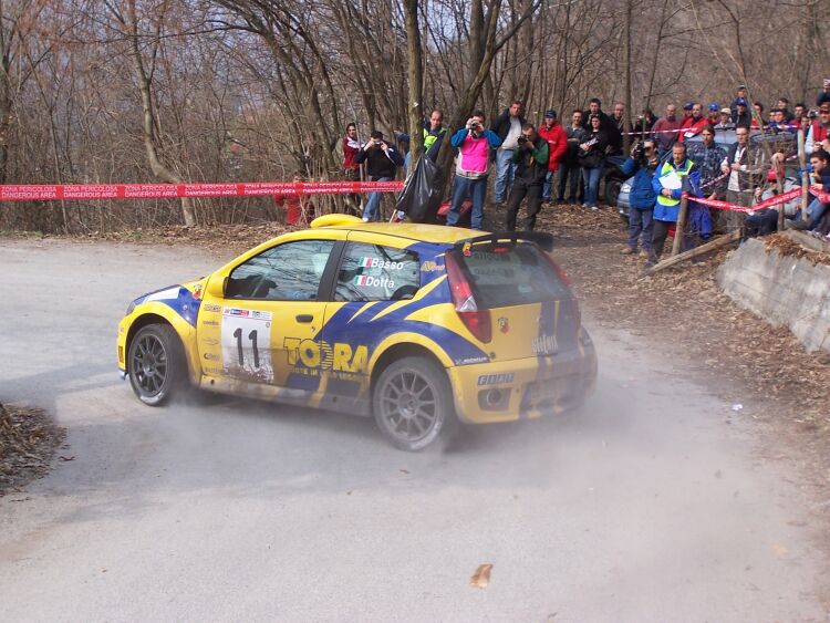 Fiat Punto Abarth Rally in action on the 2004 Rally Mille Miglia. Photo: Marco Tenuti. 