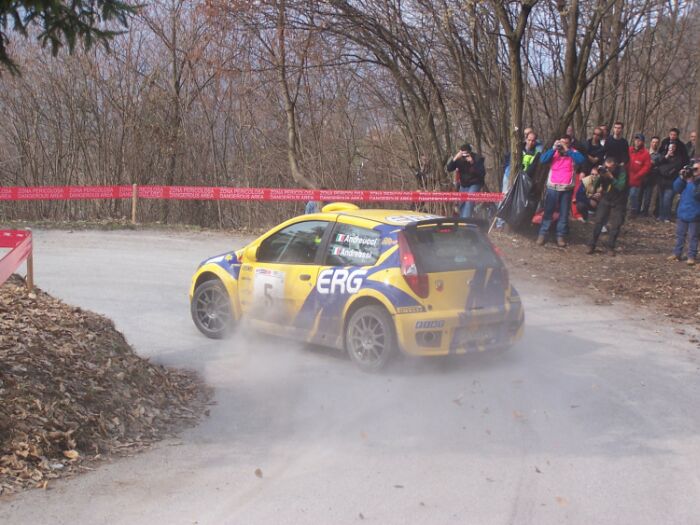 Fiat Punto Abarth Rally in action on the 2004 Rally Mille Miglia. Photo: Marco Tenuti. 