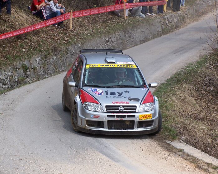 Fiat Punto Abarth Rally in action on the 2004 Rally Mille Miglia. Photo: Marco Tenuti. 