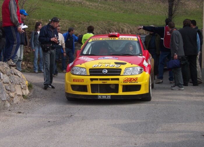 Fiat Punto Abarth Rally in action on the 2004 Rally Mille Miglia. Photo: Marco Tenuti. 