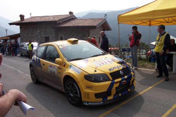 Fiat Punto Abarth Rally in action on the 2004 Rally Mille Miglia. Photo: Marco Tenuti. 