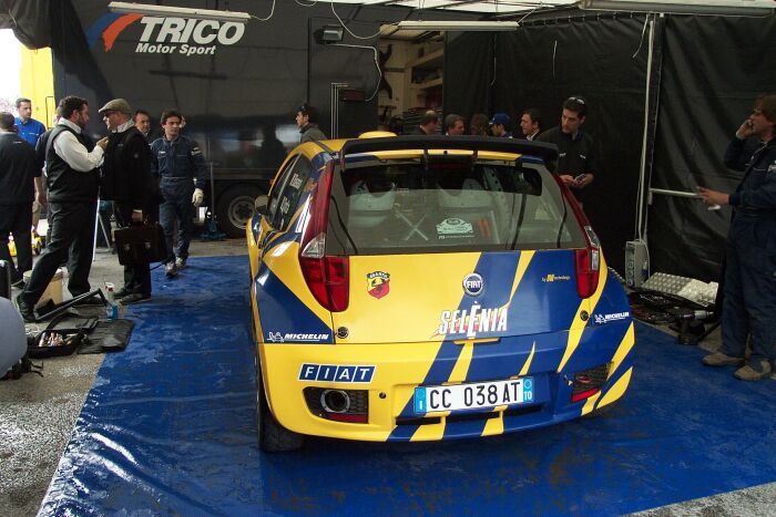 Fiat Punto Abarth Rally in action on the 2004 Rally Mille Miglia. Photo: Marco Tenuti. 